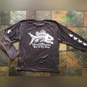 Mens Large Piranha Graphic NorthWoods Tru Litness Shirt EUC Bad to the Bone